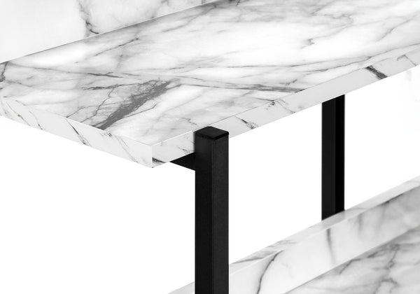 English Elm Accent Table - Modern White Marble Look Console With Black Metal Frame For Entryway & Living Room Storage B2710P218992