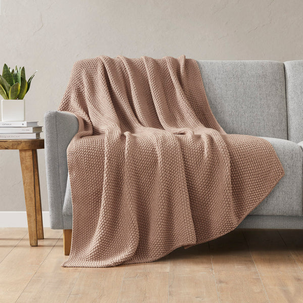JLA Home INK+IVY - Throw ultra-soft knit 50x60 inch cottage-style acrylic throw — machine washable, durable cozy layer Brown II50-1298