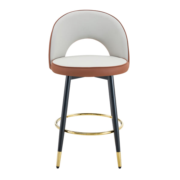 English Elm 360 Swivel Barstools Set of 2 Upholstered Techno Fabric Cushioned Counter Seats Brown+Black,Light Gray W1151P268923
