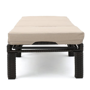 English Elm Christopher Knight Home® - PUERTA Chaise Lounge with Water-Repellent Beige Cushion, Dark Brown PE Rattan Frame, All-Season Comfort N775P247421B