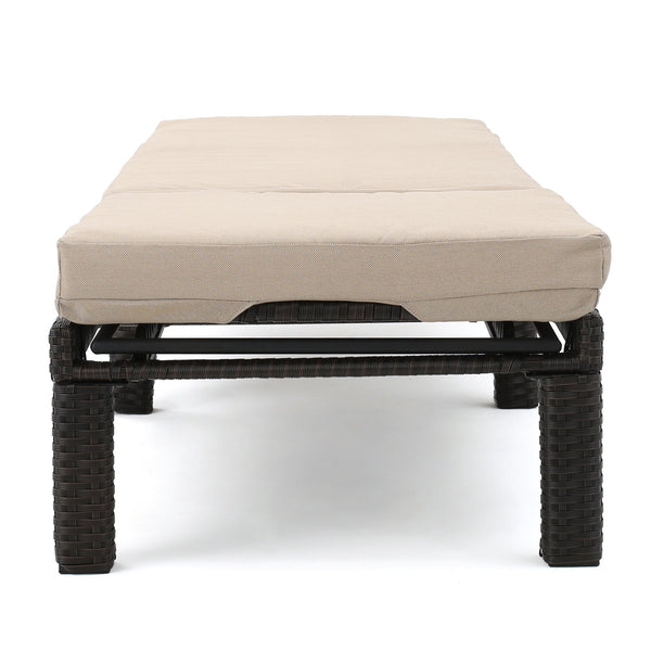 English Elm Christopher Knight Home® - PUERTA Chaise Lounge with Water-Repellent Beige Cushion, Dark Brown PE Rattan Frame, All-Season Comfort N775P247421B