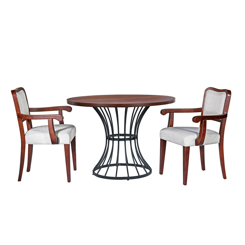 English Elm 42" Round Oak Veneer Pedestal Dining Set with Upholstered Chairs for Kitchen Nooks N842PS125126D