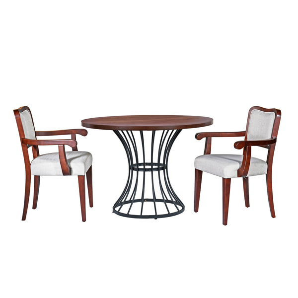 English Elm 42" Round Oak Veneer Pedestal Dining Set with Upholstered Chairs for Kitchen Nooks N842PS125126D