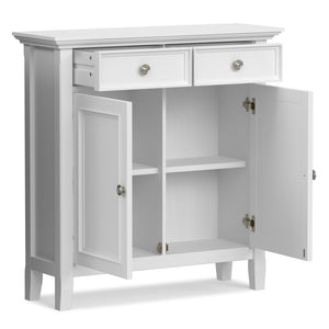 English Elm Amherst White Pine Entryway Cabinet with Crown Molding Two Drawers and Storage Doors B136P436048