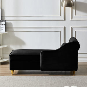 English Elm Modern Black Velvet Storage Chaise Lounge with Gold Legs for Bedroom Living Room W1097P385771
