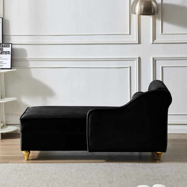 English Elm Modern Black Velvet Storage Chaise Lounge with Gold Legs for Bedroom Living Room W1097P385771