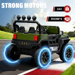 English Elm 24v Two Seat Kids Ride on Car with 4wd Motor Remote Control and Led Lights Green W509P378205