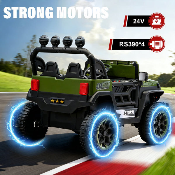 English Elm 24v Two Seat Kids Ride on Car with 4wd Motor Remote Control and Led Lights Green W509P378205