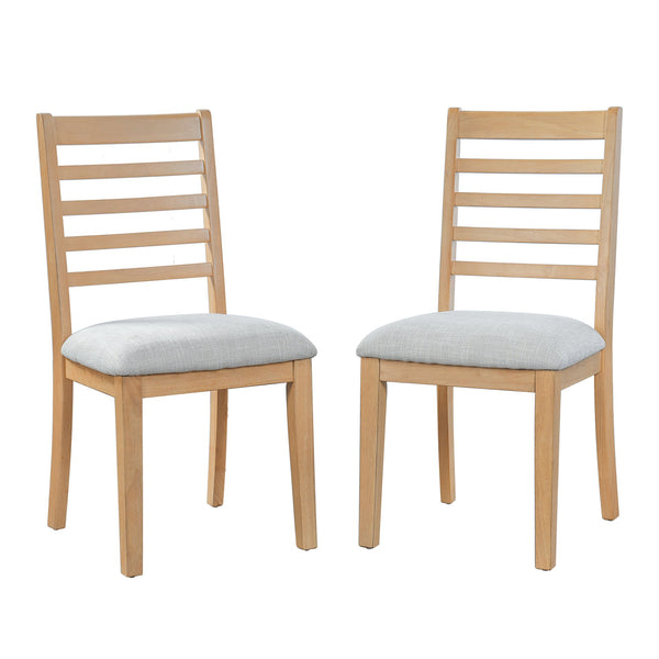 English Elm 2-piece Farmhouse Ladder Back Dining Chair Set Rubberwood Frame Upholstered Seat Kitchen Natural+Beige N752P436724N
