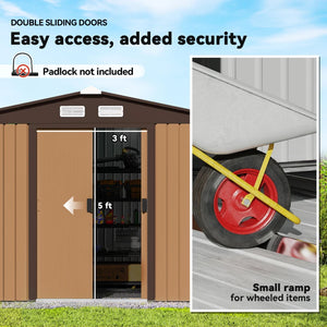 English Elm Backyard Galvanized Steel Storage Shed with Sliding Doors and Weather Resistant Build T3971S00161