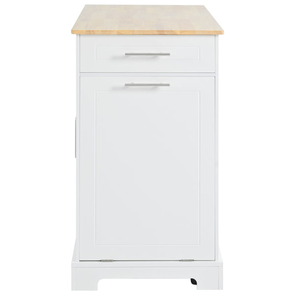 English Elm K&K Fluted Kitchen Island Cart with Tilt-Out Trash, Charging Station, Hidden Wheels & Ample Storage White N707P221571W