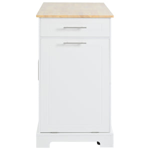 English Elm K&k Rolling Kitchen Island Rubber Wood Top Fluted Cabinet Built-in Charging Station White N707S221571W