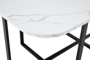English Elm Modern Dual-surface Dining Table Mdf Marble and Grain Top with Powder-coated Metal Frame Black,White W3875P372892