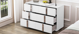 English Elm Elegant Mirrored Dresser with Metal Feet and 6 Spacious Drawers for Organized, Modern Living Spaces White 54.25 L x 20.75 W x 8.5 H N733P307943W