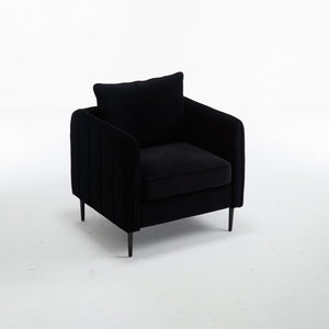 English Elm Accent Velvet Armchair Mid-century Modern Plush Seat with Metal Legs for Any Room Black W3244P325834