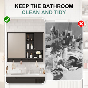 English Elm 36 Inch Wall Mounted Medicine Cabinet with HD Mirror, Adjustable Shelves, Towel Hooks, Modern Style Black N710P254924B