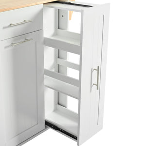 English Elm K&K Kitchen Island with Drop Leaf, Rolling Storage Cart with 3-Tier Pull-Out Organizer, Durable Wood Countertop White WF531421AAW