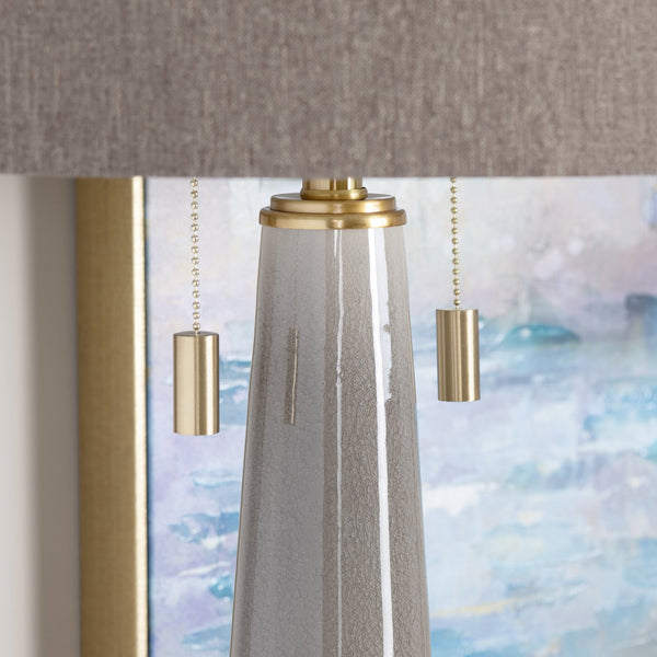 Crestview Collection Moselle Table Lamp - Elegant Obelisk Design With Brass Accents & Textured Linen Shade For Warm Lighting   Cvap2520