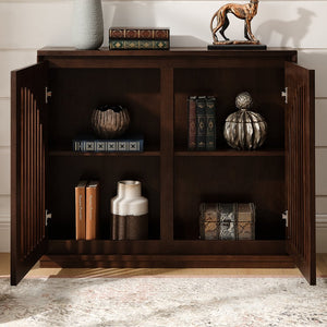 English Elm Mid Century Modern Fluted Sideboard Cabinet - Elegant Storage Solution For Narrow Spaces & More! W1801P362149