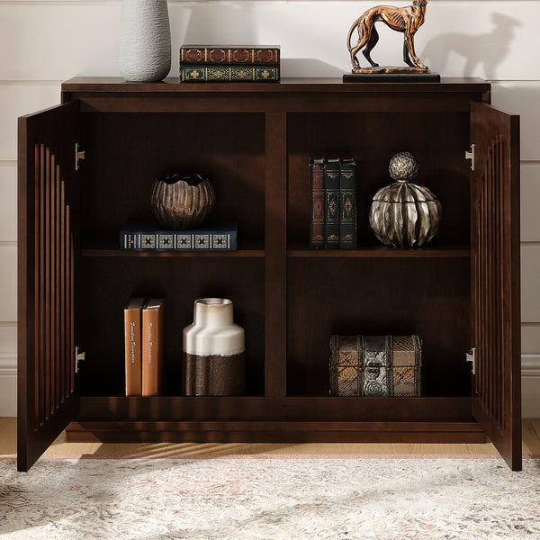 English Elm Mid Century Modern Fluted Sideboard Cabinet - Elegant Storage Solution For Narrow Spaces & More! W1801P362149