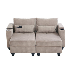 English Elm Convertible Chaise Lounge 63" Loveseat Sofa Bed With Usb Ports, Cup Holders & Storage For Small Spaces N719S002020D