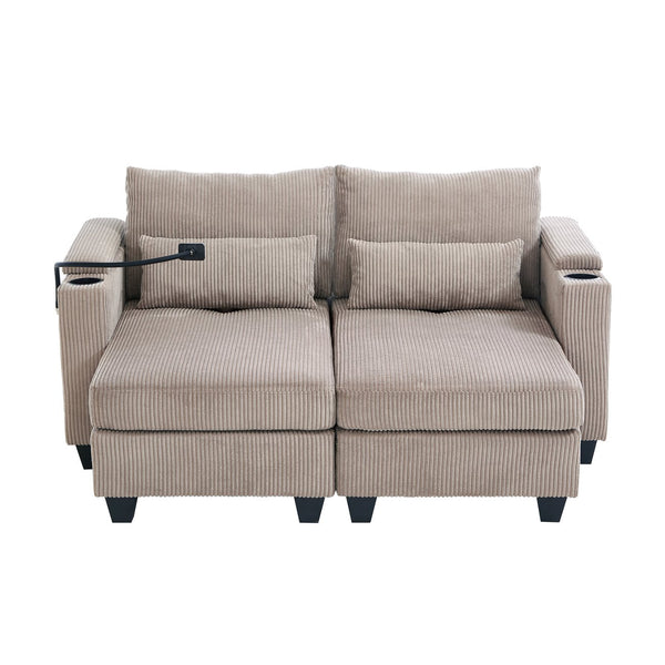 English Elm Convertible Chaise Lounge 63" Loveseat Sofa Bed With Usb Ports, Cup Holders & Storage For Small Spaces N719S002020D