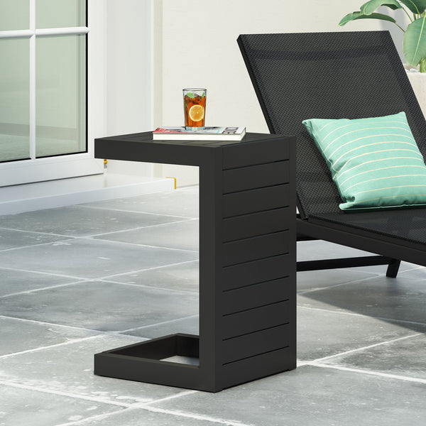 English Elm Christopher Knight Home® - CAPE C-shaped Aluminum Outdoor Side Table for Patio & Poolside — Lightweight, Weather-Resistant Design Black 59990.00BLK