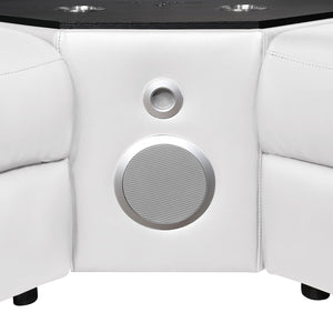 English Elm Nova Entertainment Sectional Sofa with Led Bar Fridge Console and Bluetooth Speaker White B009S02170
