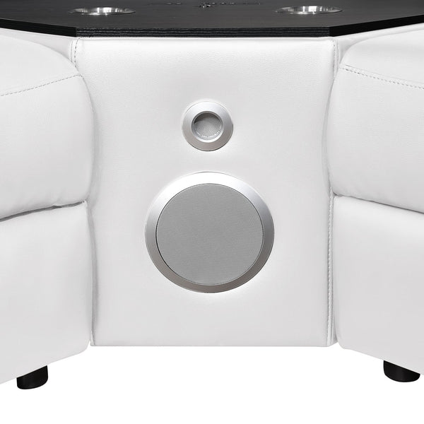 English Elm Nova Entertainment Sectional Sofa with Led Bar Fridge Console and Bluetooth Speaker White B009S02170