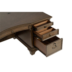 English Elm Stigham Burnished Oak Executive Desk With 7 Drawers, Elegant Bronze Hardware & Ample Storage Space B062S00800-GIGA