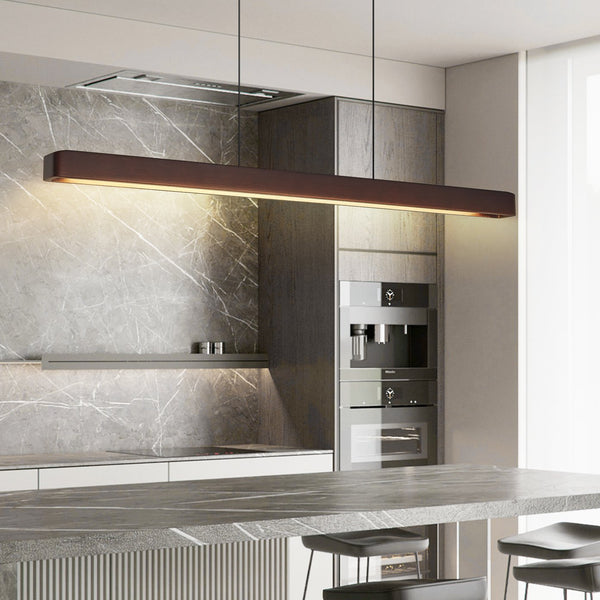 English Elm 39-inch Walnut Wood Led Bar Pendant Dimmable Fixture for Dining and Kitchen Islands W1340P264188