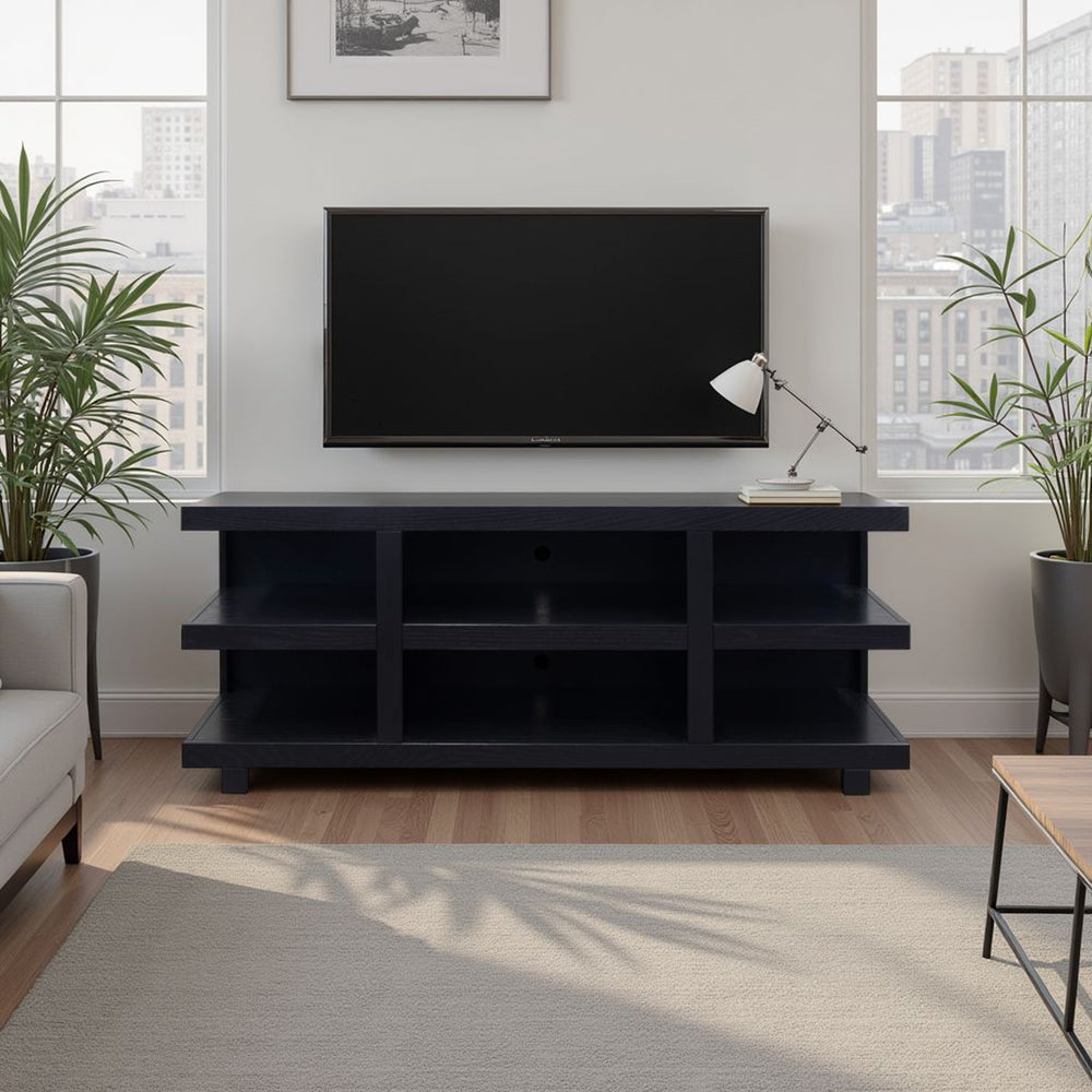 English Elm Laurel Rustic Modern 64" TV Stand for TVs up to 70" — Oak Solids & Veneers, Open Shelves, No Assembly B108P292263