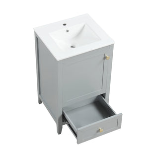 English Elm 20" Compact Bathroom Vanity Grey Mdf Cabinet Ceramic Sink Soft Close Storage N725P351851E