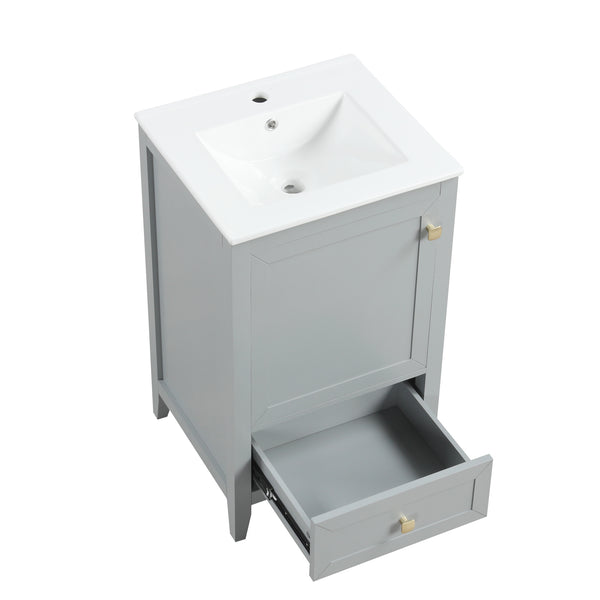 English Elm 20" Compact Bathroom Vanity Grey Mdf Cabinet Ceramic Sink Soft Close Storage N725P351851E