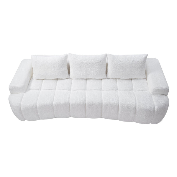 English Elm 100" Oversized Curved Boucle Sectional Sofa Channel Tufted 3 Seat Modern Living Room White W5515P495958