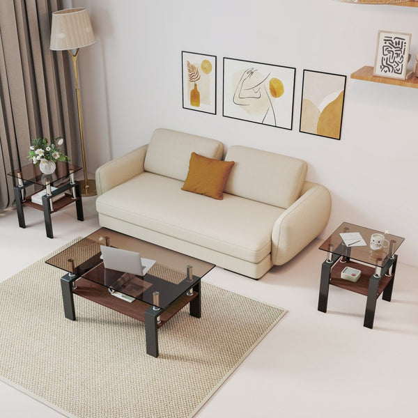 English Elm Set Of 2 Modern Tempered Glass Side Tables - Stylish, Durable Coffee & End Tables For Any Space W241P300312-GIGA