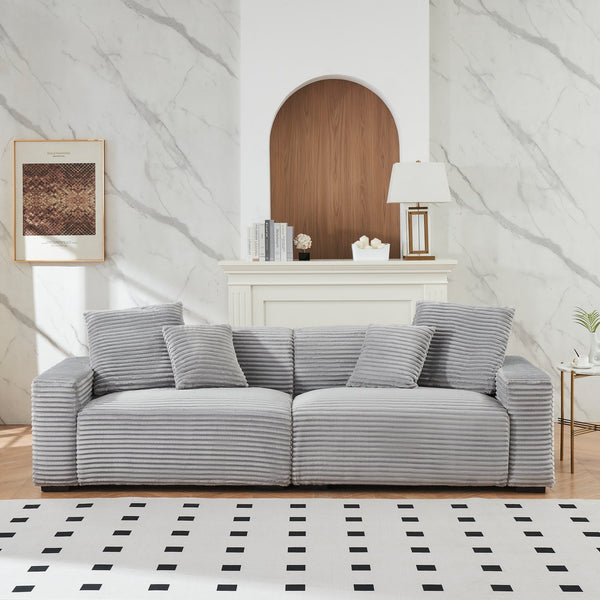 English Elm 104.72-inch 4-seat sofa with four washable throw pillows, corduroy comfort fabric, solid wood frame, 500lb capacity and modern living room style Gray W1658S00146