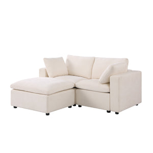 English Elm 68.5" Modular Loveseat Sofa & Ottoman - Cozy Beige Chenille Sectional For Small Spaces & Apartments W1123S00037