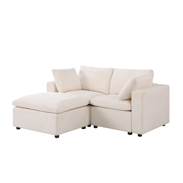 English Elm 68.5" Modular Loveseat Sofa & Ottoman - Cozy Beige Chenille Sectional For Small Spaces & Apartments W1123S00037