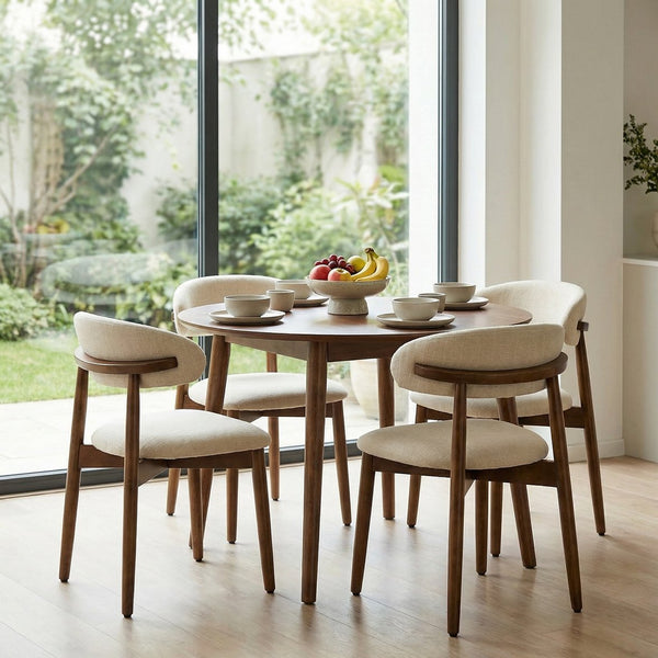 English Elm Wooden Upholstered Dining Chairs Set of 2 Linen Fabric Curved Back Farmhouse Style Beige W3204P456998
