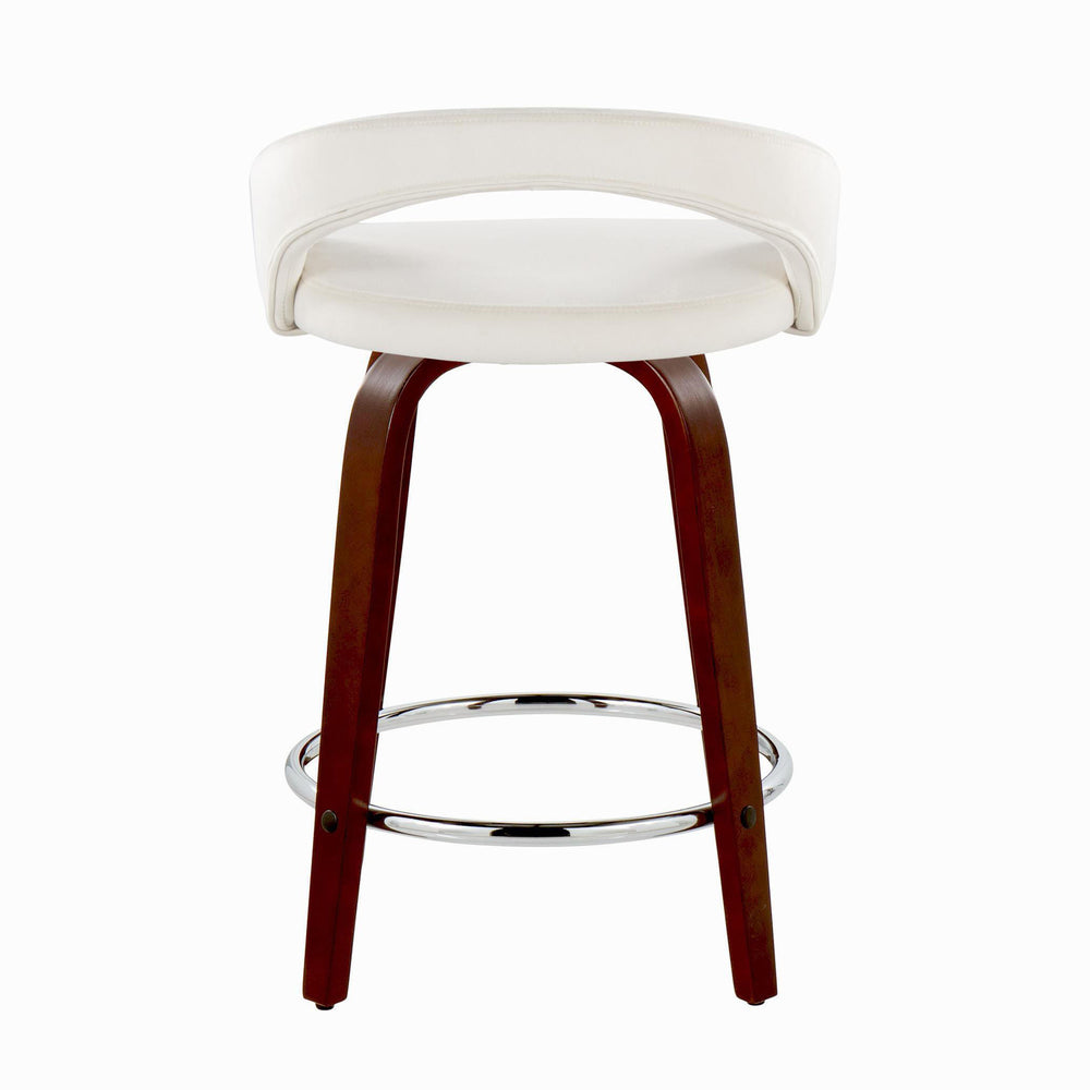 English Elm Fixed-height Swivel Counterstools Mahogany Wood Chrome Footrest Velvet Seat Set of 2 White B202S01762