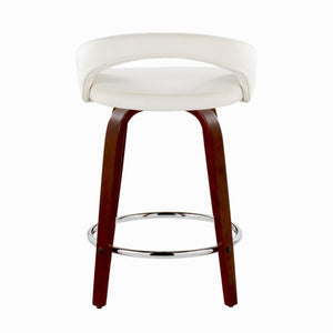 English Elm Fixed-height Swivel Counterstools Mahogany Wood Chrome Footrest Velvet Seat Set of 2 White B202S01762