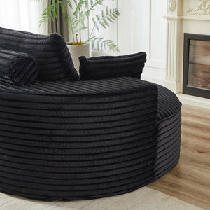 English Elm 55'l Chenille Round Sleeper Chair Fluffy Sculptural Seat for Living Room or Bedroom Black W834P401584