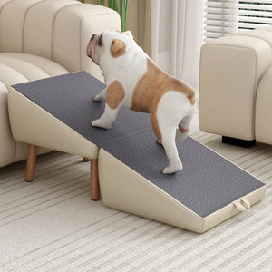 English Elm Dog Pet Stairs Solid Wood Foldable Ramp with Ottoman Style for Couch or Bed Light Gray W2641P440162