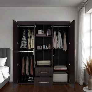 English Elm Armoire Elma Petunia Six Leg Wardrobe with Rods Shelves and Drawer Storage Brown B092S00303