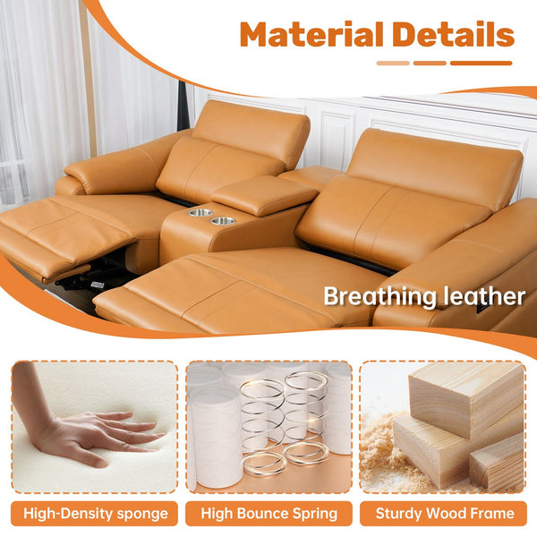 English Elm Power Reclining Loveseat with Faux Leather Upholstery Usb Ports and Storage Console W3795S00005