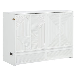 English Elm Full Size Murphy Bed Cabinet with Usb Charging Drawer and Rolling Base for Studios LP000597AAK