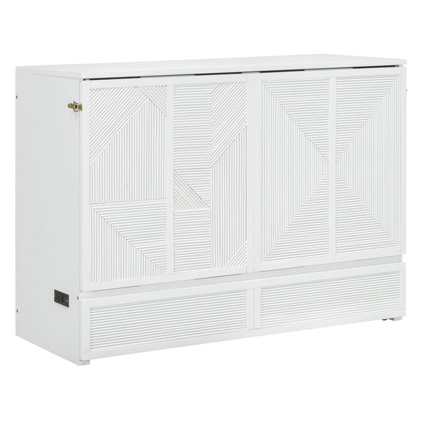 English Elm Full Size Murphy Bed Cabinet with Usb Charging Drawer and Rolling Base for Studios LP000597AAK