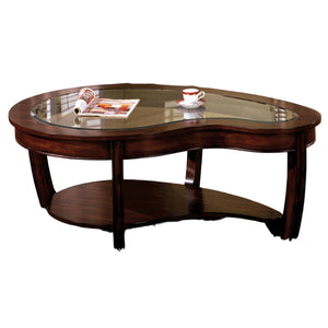 English Elm Dark Cherry Wood Cocktail Table Beveled Glass Top Open Shelf Transitional Living Room B011P246323