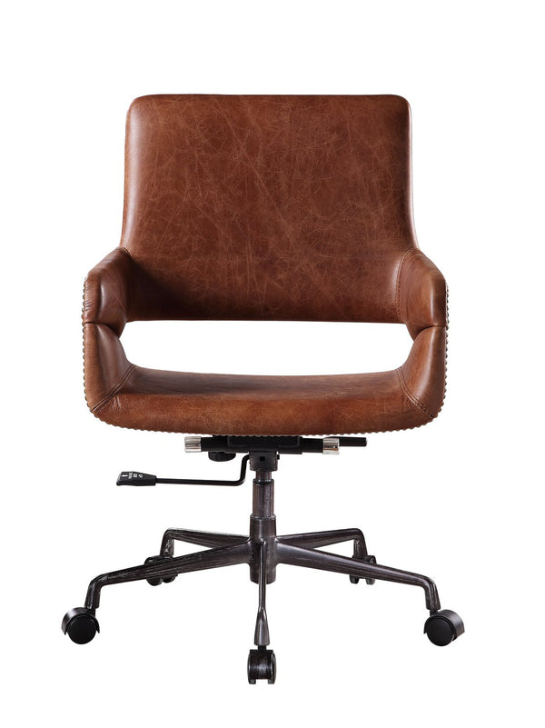 English Elm Kamau Vintage Cocoa Top Grain Leather Office Chair - Executive 360° Swivel, Nailhead Trim, Adjustable Height B2726P378543